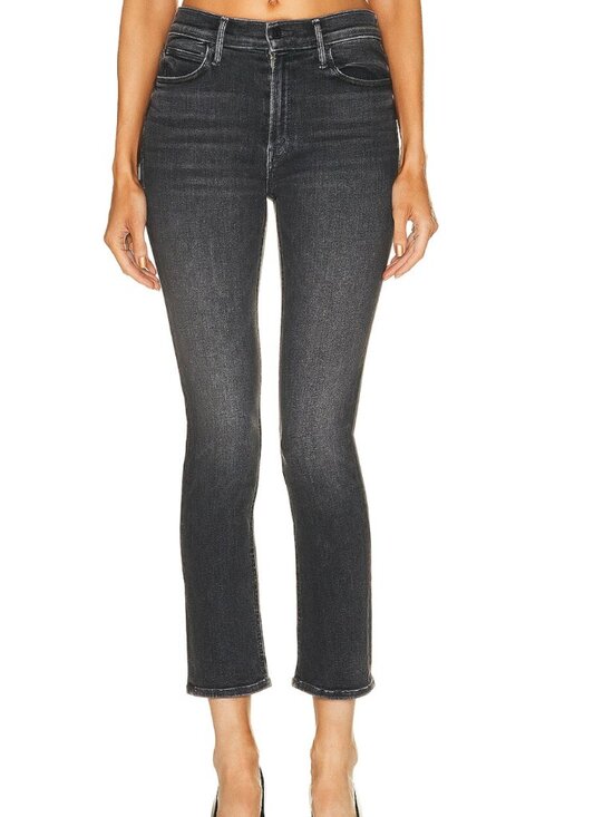 MOTHER Denim - Mother Denim Black Wash The Mid Rise Dazzler Straight Leg Cropped Jeans Size 26